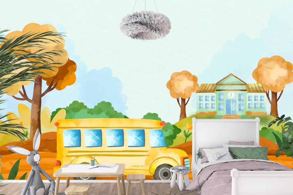 Okula Dönüş Sezonu Çocuk Odası Duvar Kağıdı  Için Suluboya Arka Plan