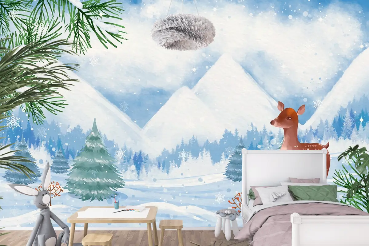Kış Sezonu Kutlaması Çocuk Odası Duvar Kağıdı  Için Suluboya Arka Plan