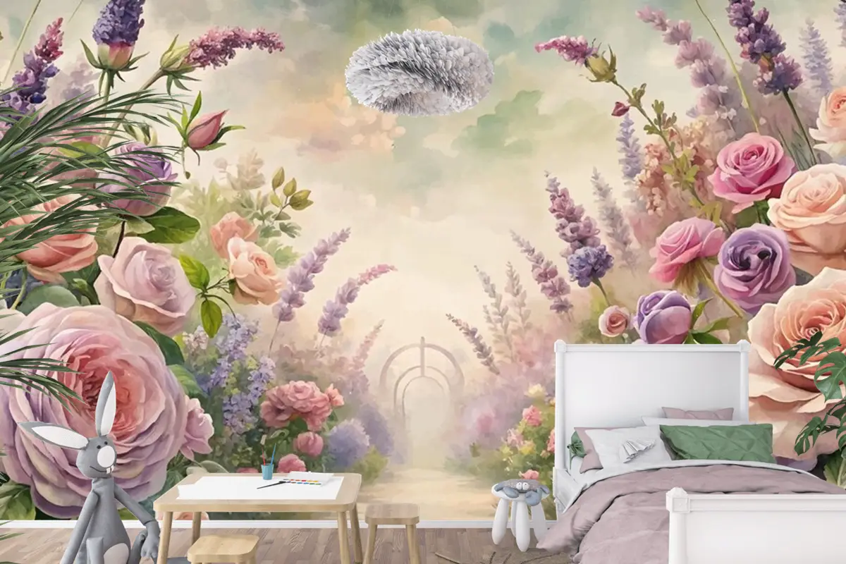 Bahçe Çocuk Odası Duvar Kağıdı Nden Esinlenerek Suluboya Arka Plan