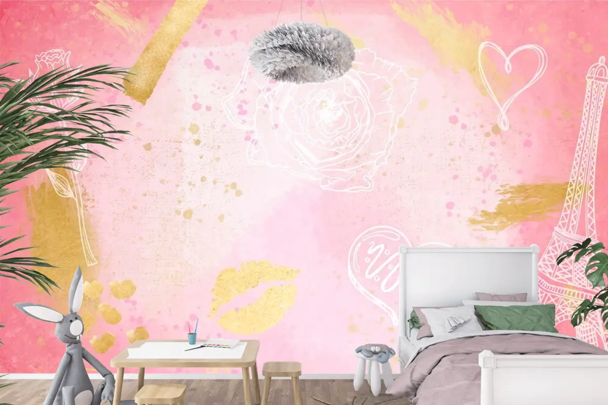 Elle Çizilmiş Öğeler Çocuk Odası Duvar Kağıdı  Ile Suluboya Arka Plan