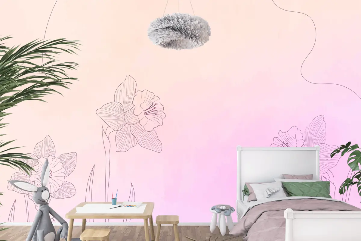 Elle Çizilmiş Öğelerle Suluboya Arka Plan Çocuk Odası Duvar Kağıdı