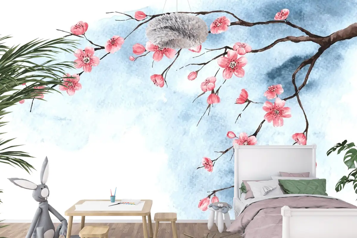 Suluboya Kiraz Çiçeği Çocuk Odası Duvar Kağıdı 