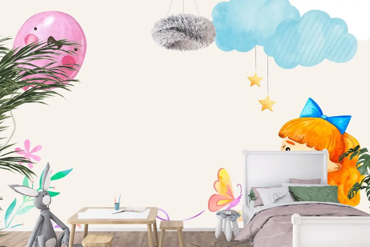 İspanyolca Arka Plan Çocuk Odası Duvar Kağıdı Duvarında Suluboya Çocuk Bayramı