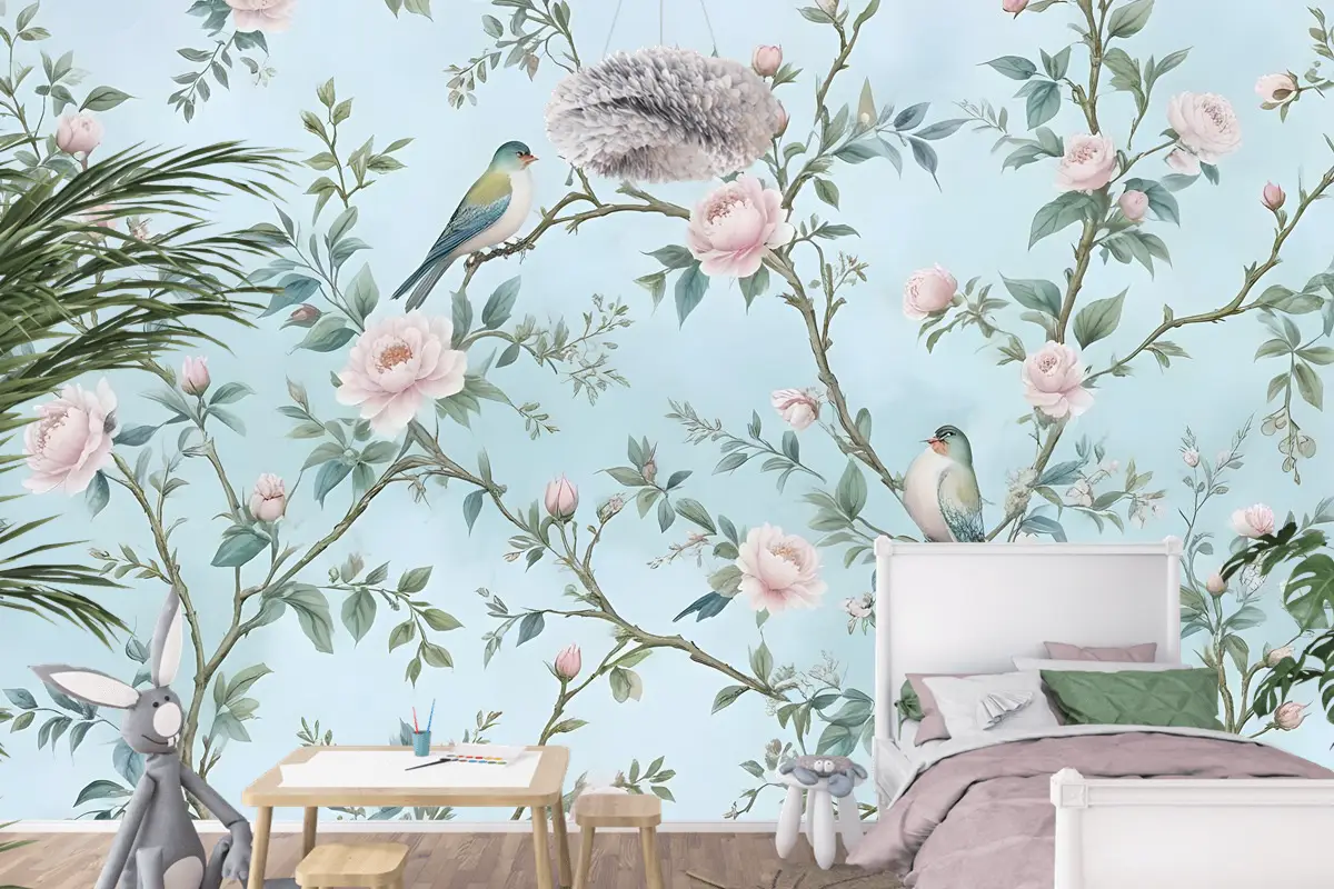 Suluboya Çin Sanatı Çiçek Şakayık Çiçeği Çocuk Odası Duvar Kağıdı