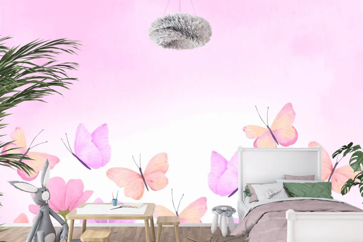 Suluboya Renkli Kelebek Arka Plan Çocuklar Çocuk Odası Duvar Kağıdı Duvar