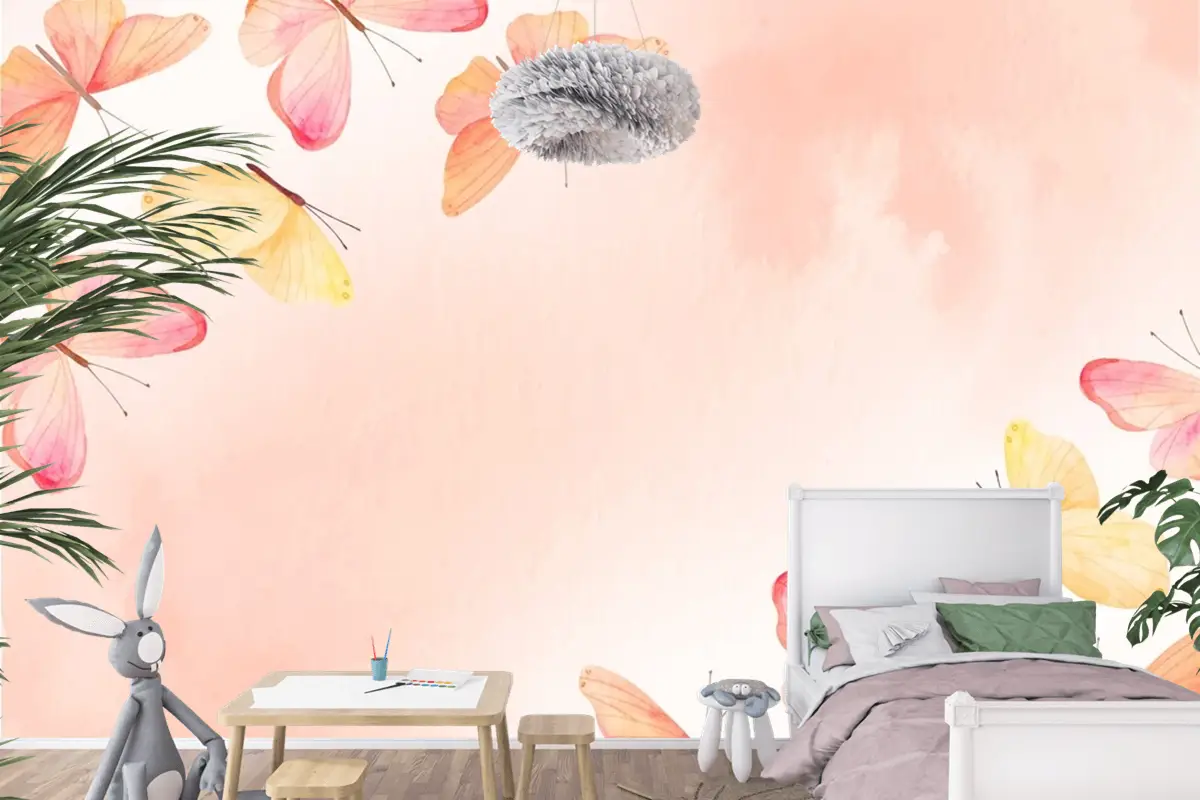 Suluboya Renkli Kelebek Arka Plan Çocuk Çocuk Odası Duvar Kağıdı Duvar