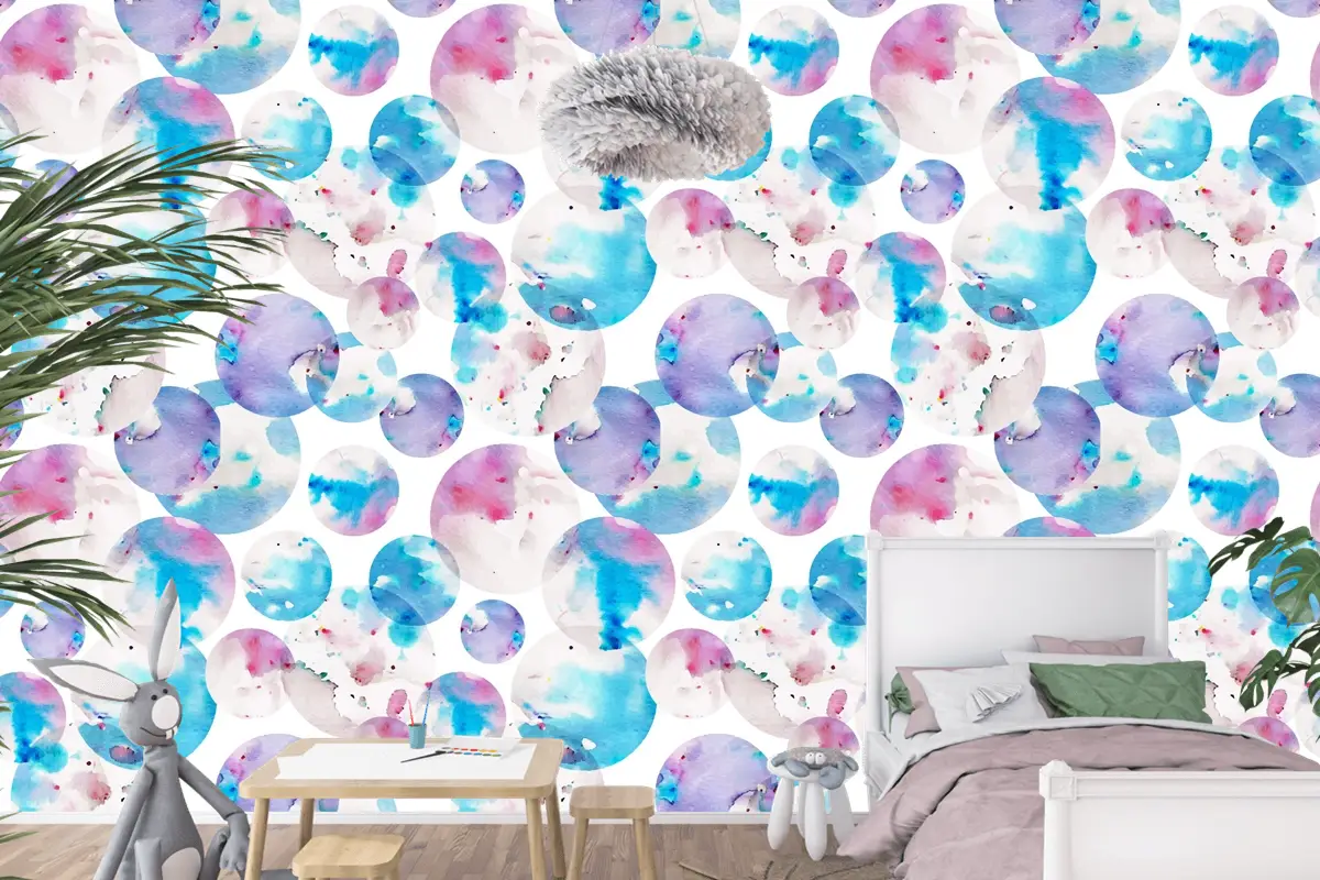 Suluboya Noktalı Desen Çocuk Odası Duvar Kağıdı 