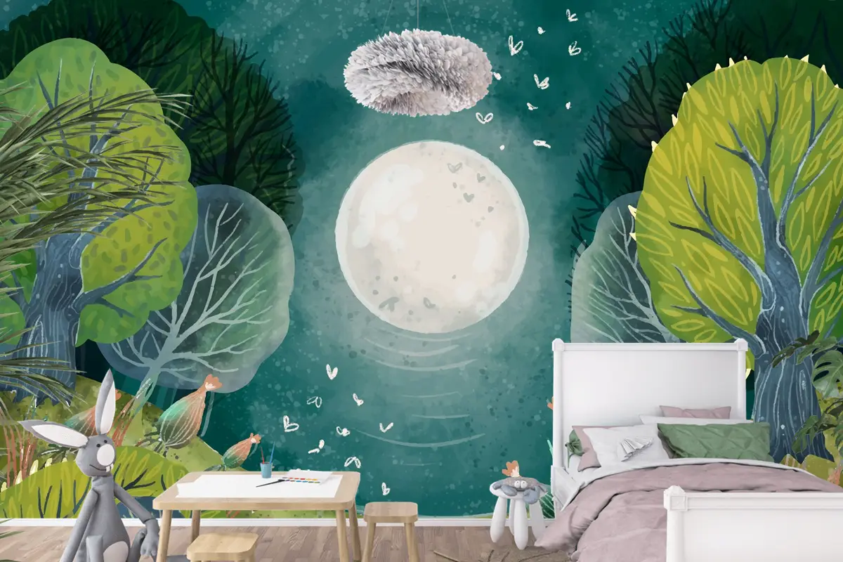 Suluboya Büyülü Orman Çocuk Odası Duvar Kağıdı 
