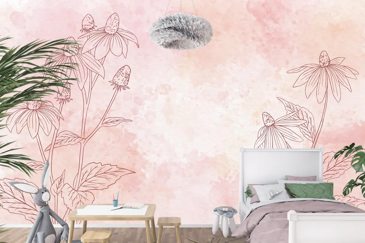 Tek Renkli Çocuk Odası Duvar Kağıdı Nde Suluboya Çiçek Arkaplan