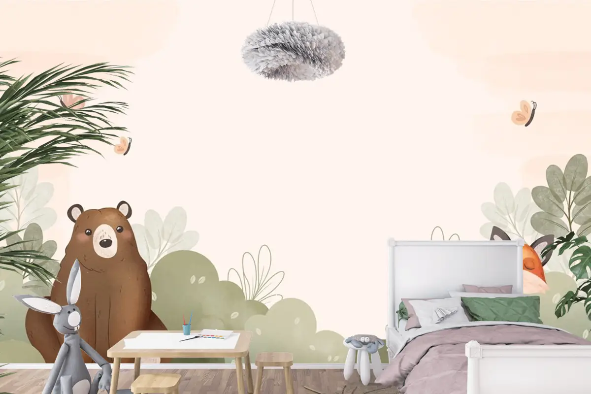 Suluboya Orman Hayvanları Çocuk Odası Duvar Kağıdı