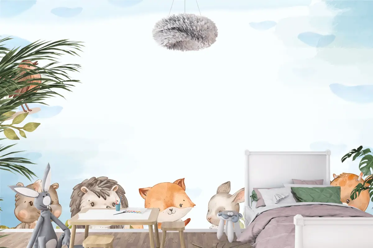 Suluboya Orman Hayvanları Çocuk Odası Duvar Kağıdı
