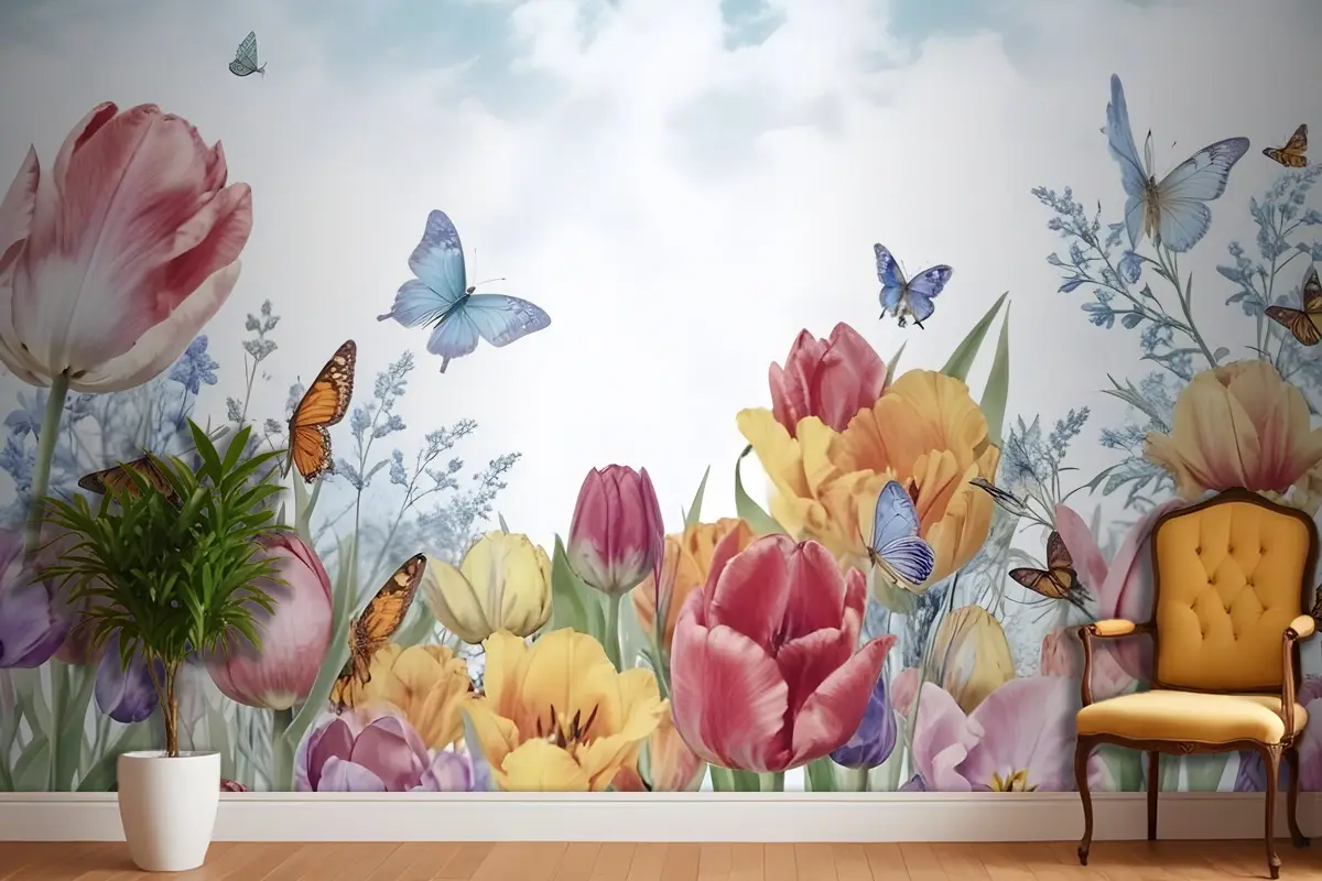 Suluboya Bahçe Çiçek Duvar Kağıdı 