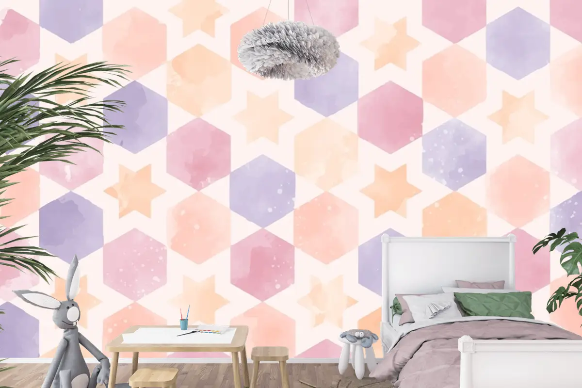 Suluboya Geometrik Arka Plan Çocuklar Çocuk Odası Duvar Kağıdı