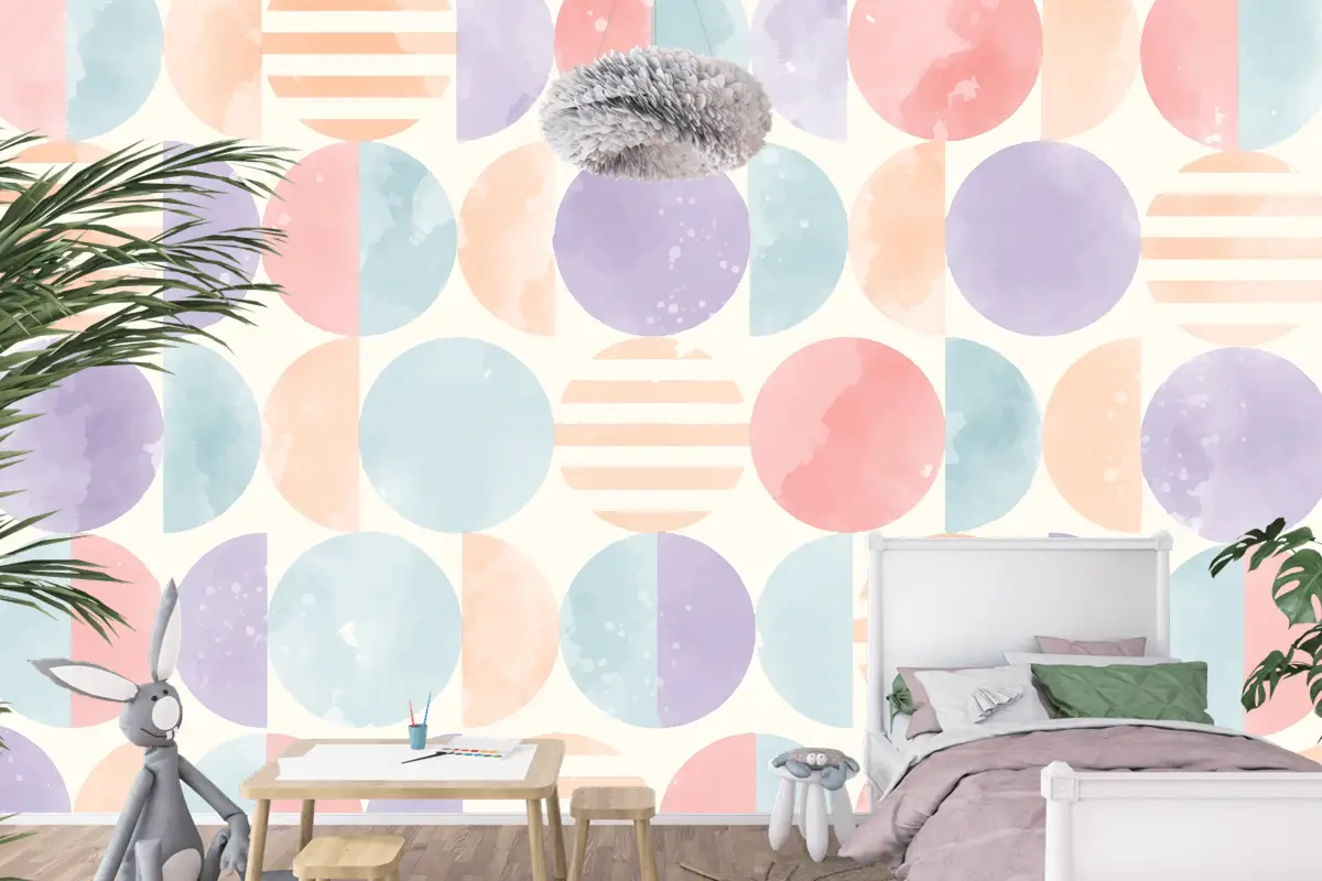 Suluboya Geometrik Arka Plan Çocuk Odası Duvar Kağıdı 