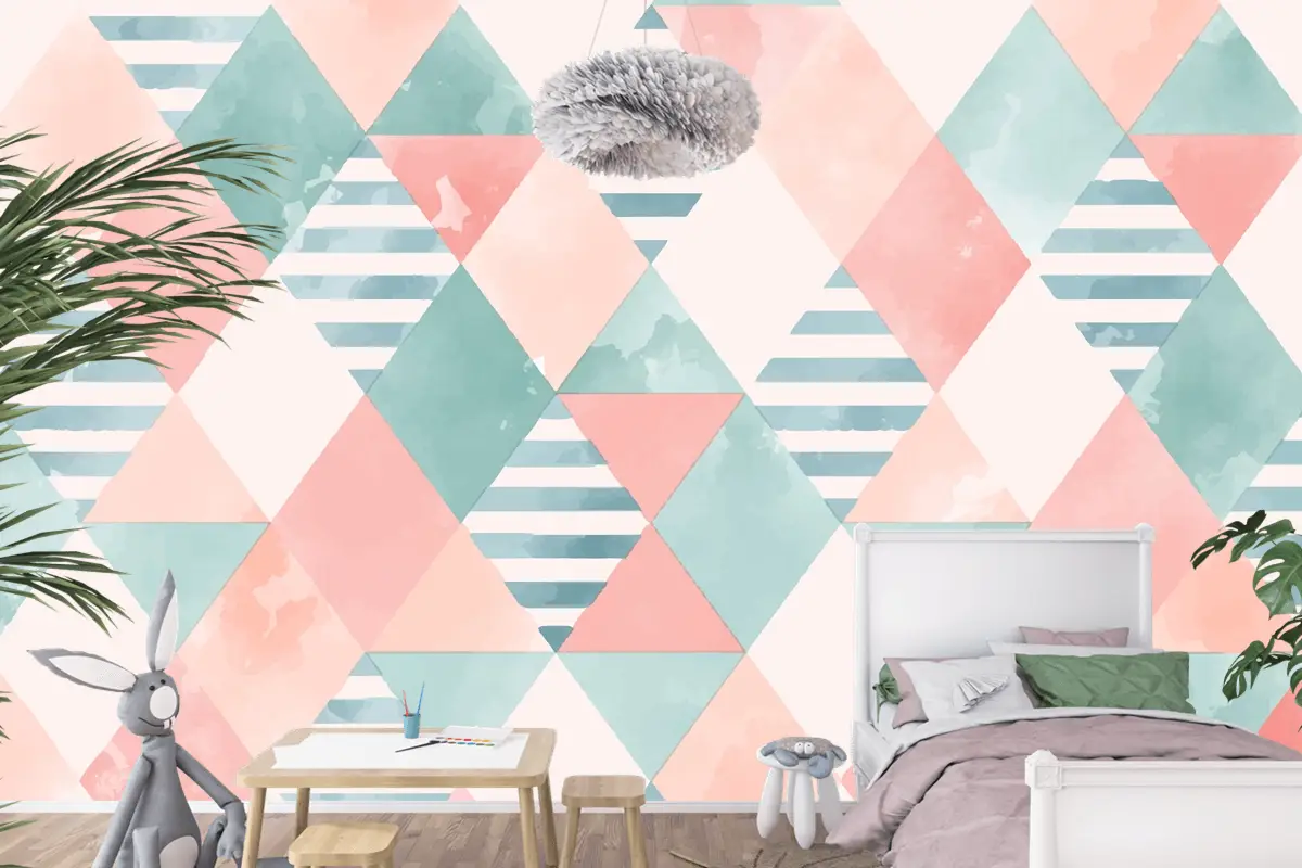 Suluboya Geometrik Çocuk Odası Duvar Kağıdı