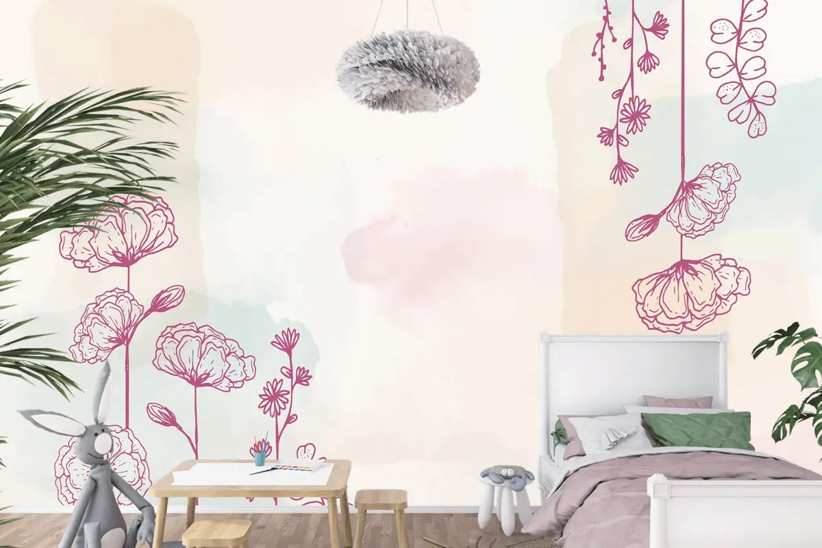 Suluboya Elle Çizilmiş Arka Plan Çocuk Odası Duvar Kağıdı