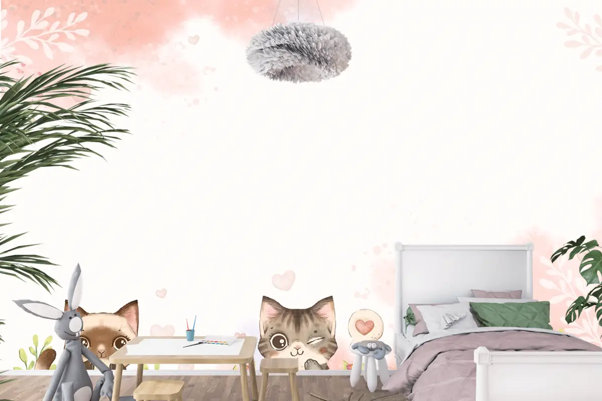 Suluboya Uluslararası Kedi Günü Çocuk Odası Duvar Kağıdı 