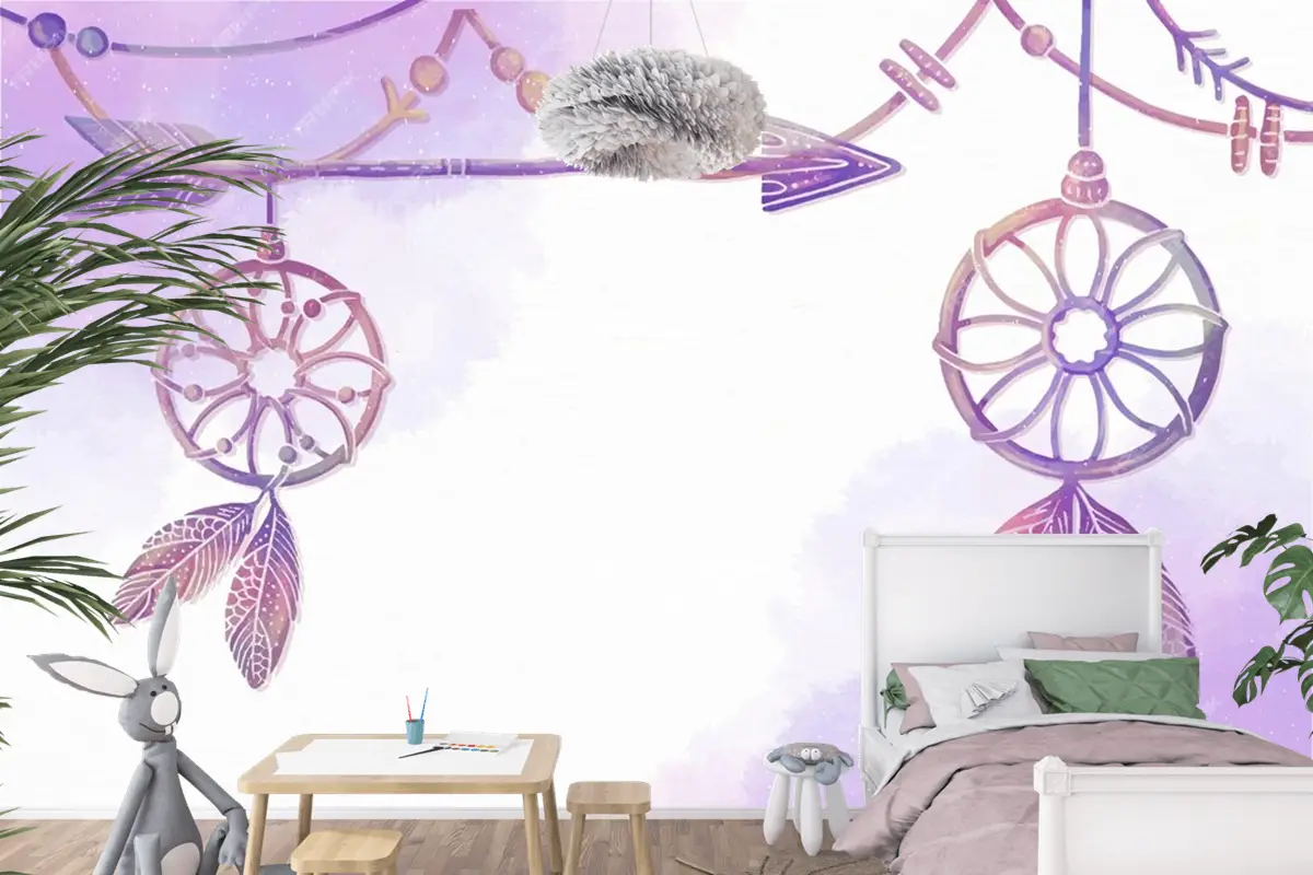 Suluboya Boyalı Boho Arka Plan Çocuk Odası Duvar Kağıdı 