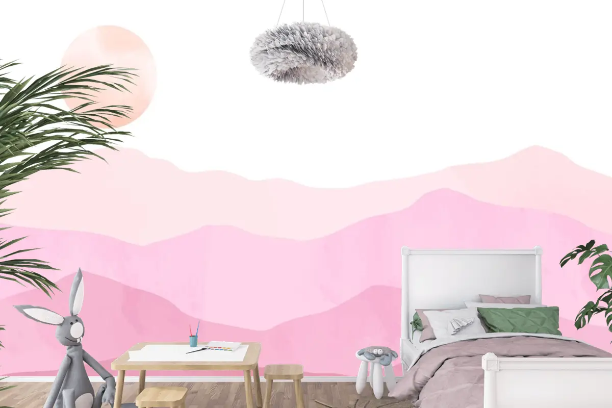 Suluboya Pastel Dağlar Arka Plan Çocuk Odası Duvar Kağıdı 
