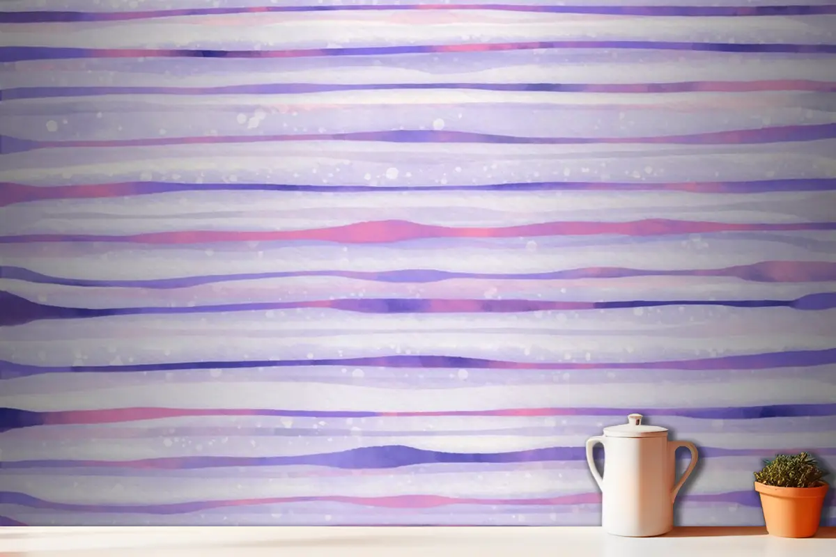 Suluboya Mor Çizgili Arka Plan Mutfak Duvar Kağıdı