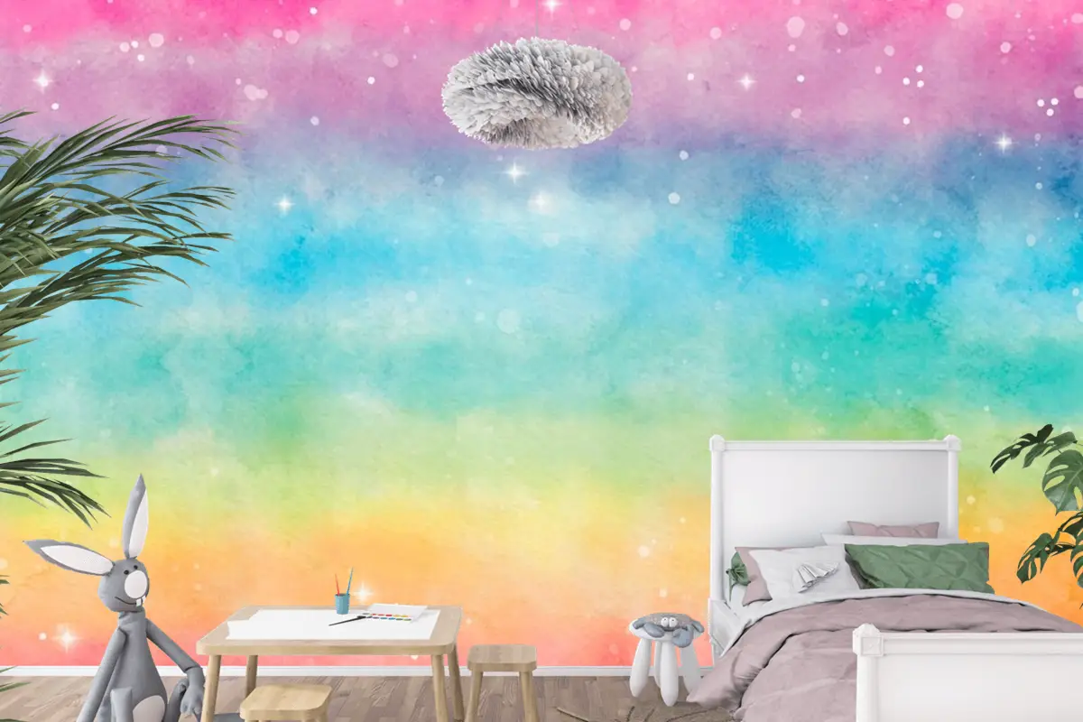 Suluboya Gökkuşağı Arka Plan  Çocuk Odası Duvar Kağıdı