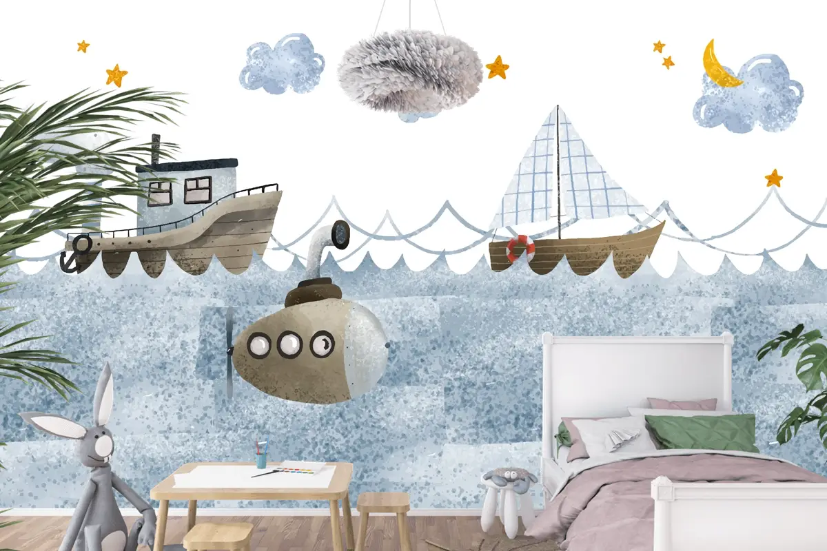 Suluboya Deniz Manzarası Çocuk Odası Duvar Kağıdı 