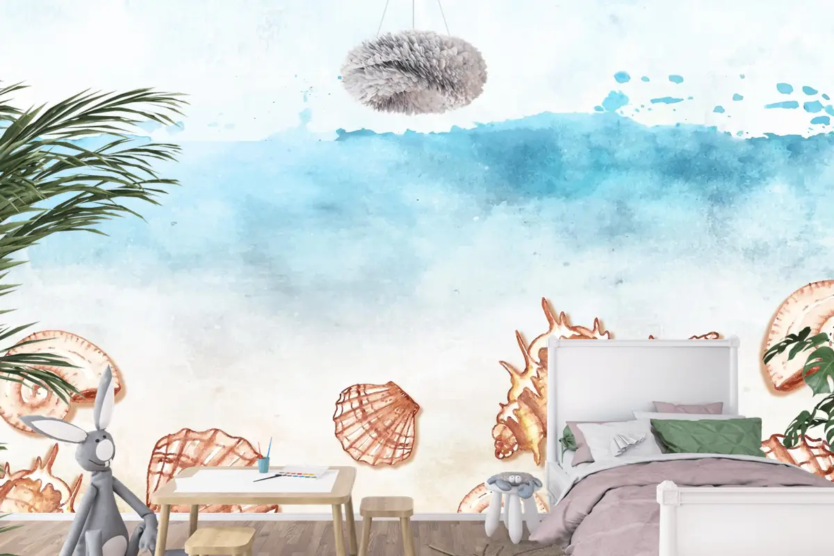 Kabuklu Suluboya Yaz Arkaplanı Çocuk Odası Duvar Kağıdı