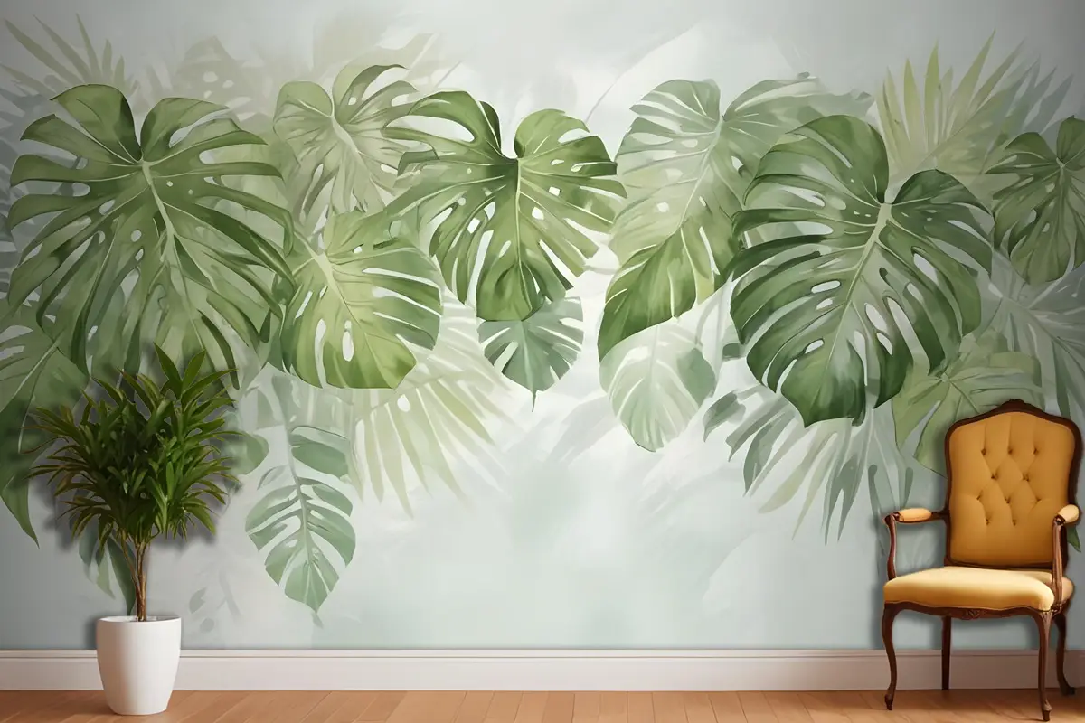 Suluboya Tropikal Yapraklar Duvar Kağıdı