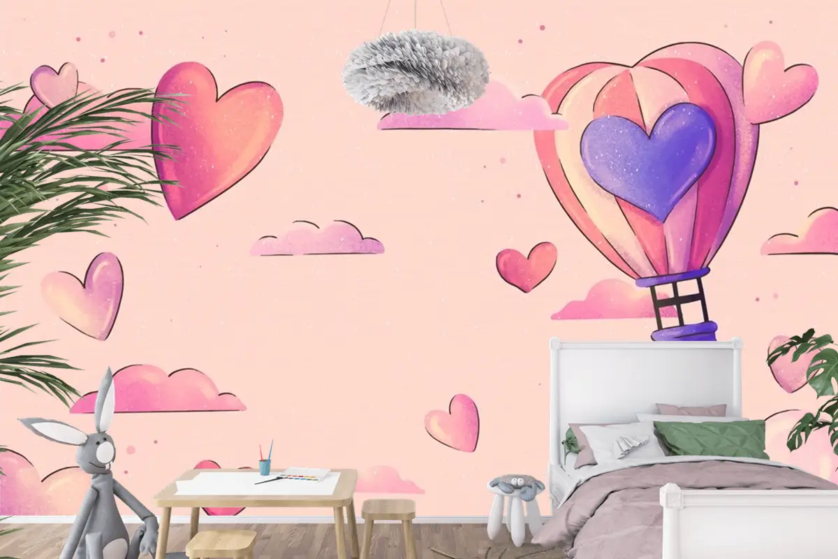 Suluboya Sevgililer Günü Arka Plan Çocuk Odası Duvar Kağıdı