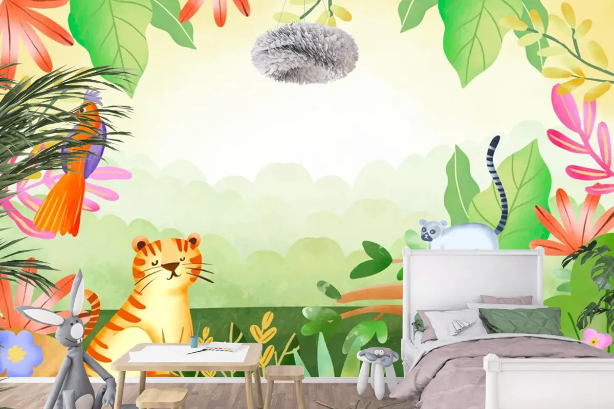 Suluboya Dünya Yaban Hayatı Günü Arka Plan Çocuk Odası Duvar Kağıdı 