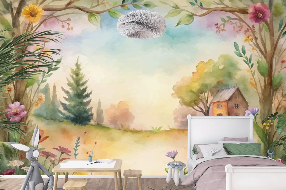 Kırsal Çocuk Odası Duvar Kağıdı Duvarında Kır Çiçeği Suluboya Arkaplan
