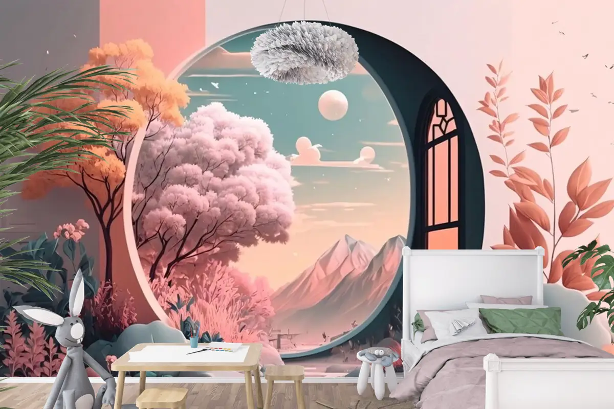 Manzara Manzaralı Pencere Çocuk Odası Duvar Kağıdı 