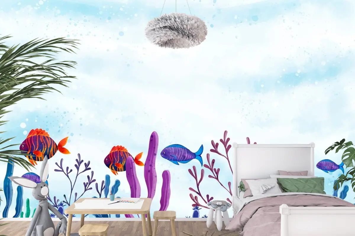Dünya Okyanuslar Günü Suluboya Arka Plan Çocuk Odası Duvar Kağıdı
