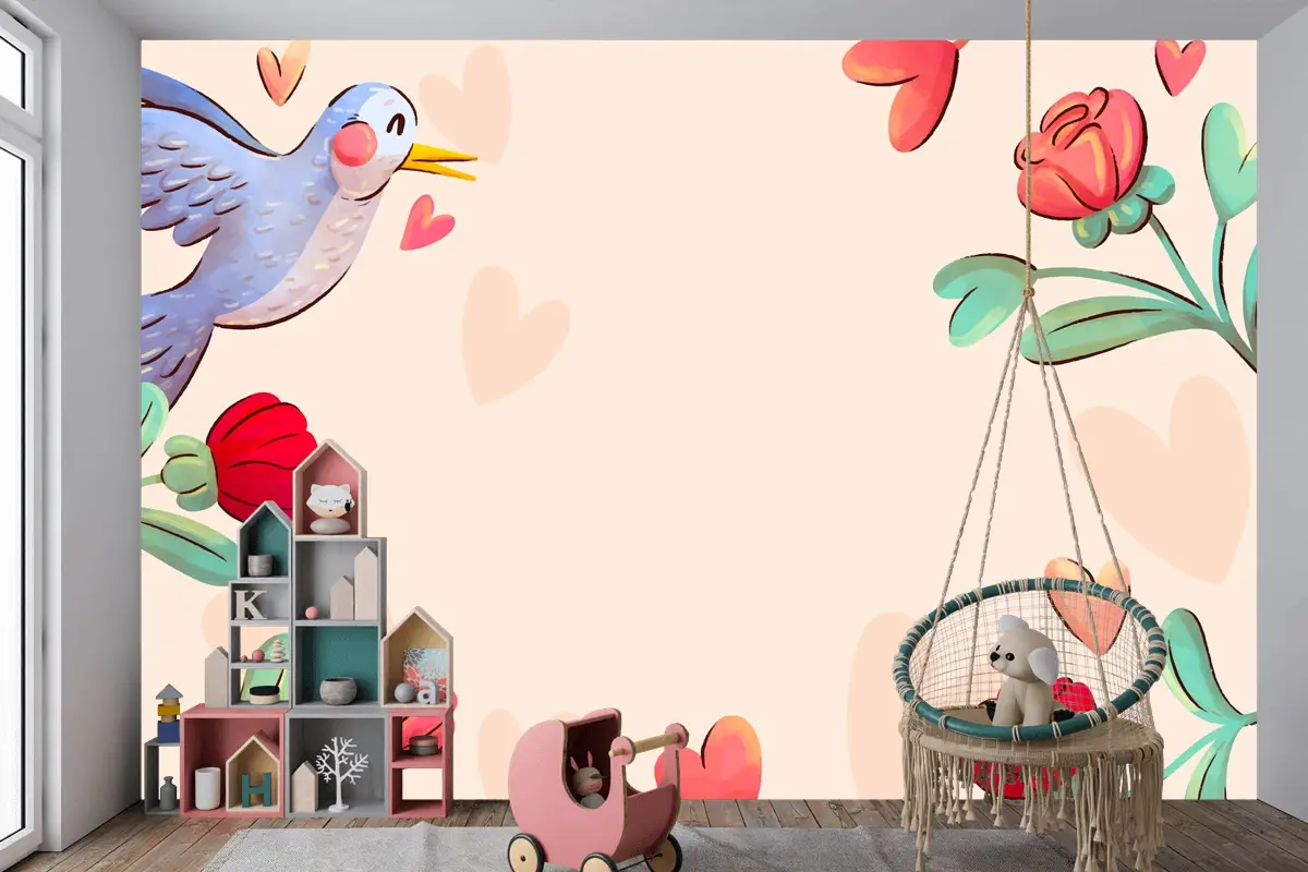Sevgililer Günü Kutlaması İçin Suluboya Arka Plan Çocuk Odası Duvar Kağıdı