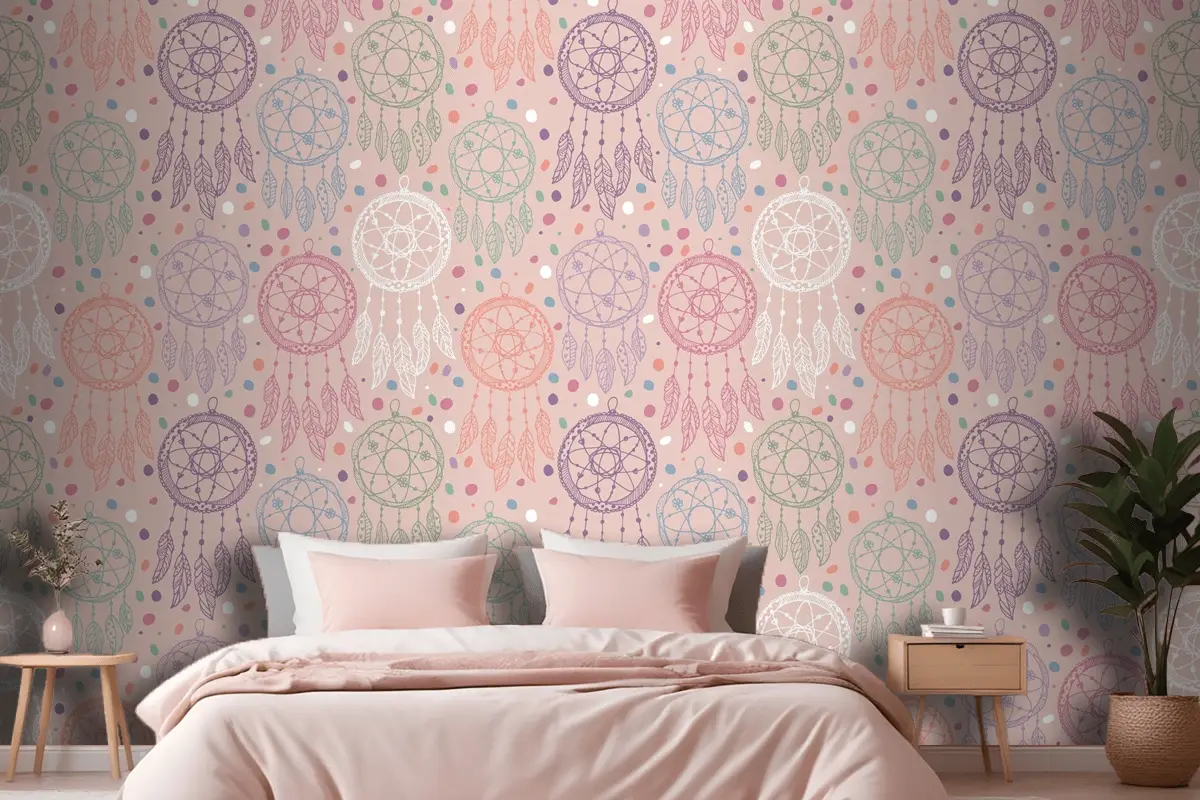 Elle Çizilmiş Boho Desen Tasarımı Yatak Odası Duvar Kağıdı Duvar Gravür