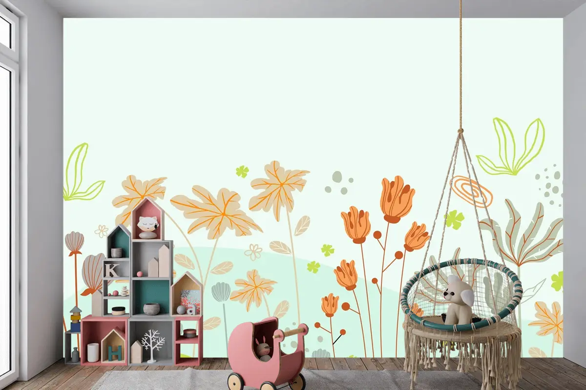 Güzel Ve Yaratıcı Çiçekli Çocuk Odası Duvar Kağıdı 