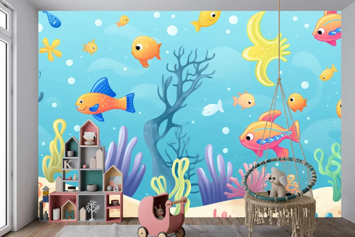Palyaço Balığı Ve Mercanla Bir Mercan Resifinin Tablosu Çocuk Odası Duvar Kağıdı