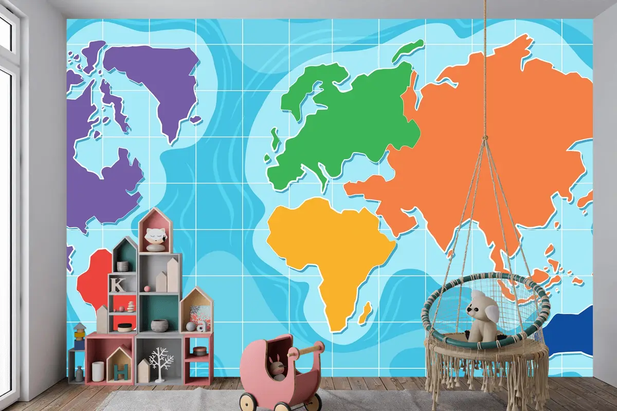 Dünya Haritası Çocuk Odası Duvar Kağıdı Duvarının Havadan Görünümü