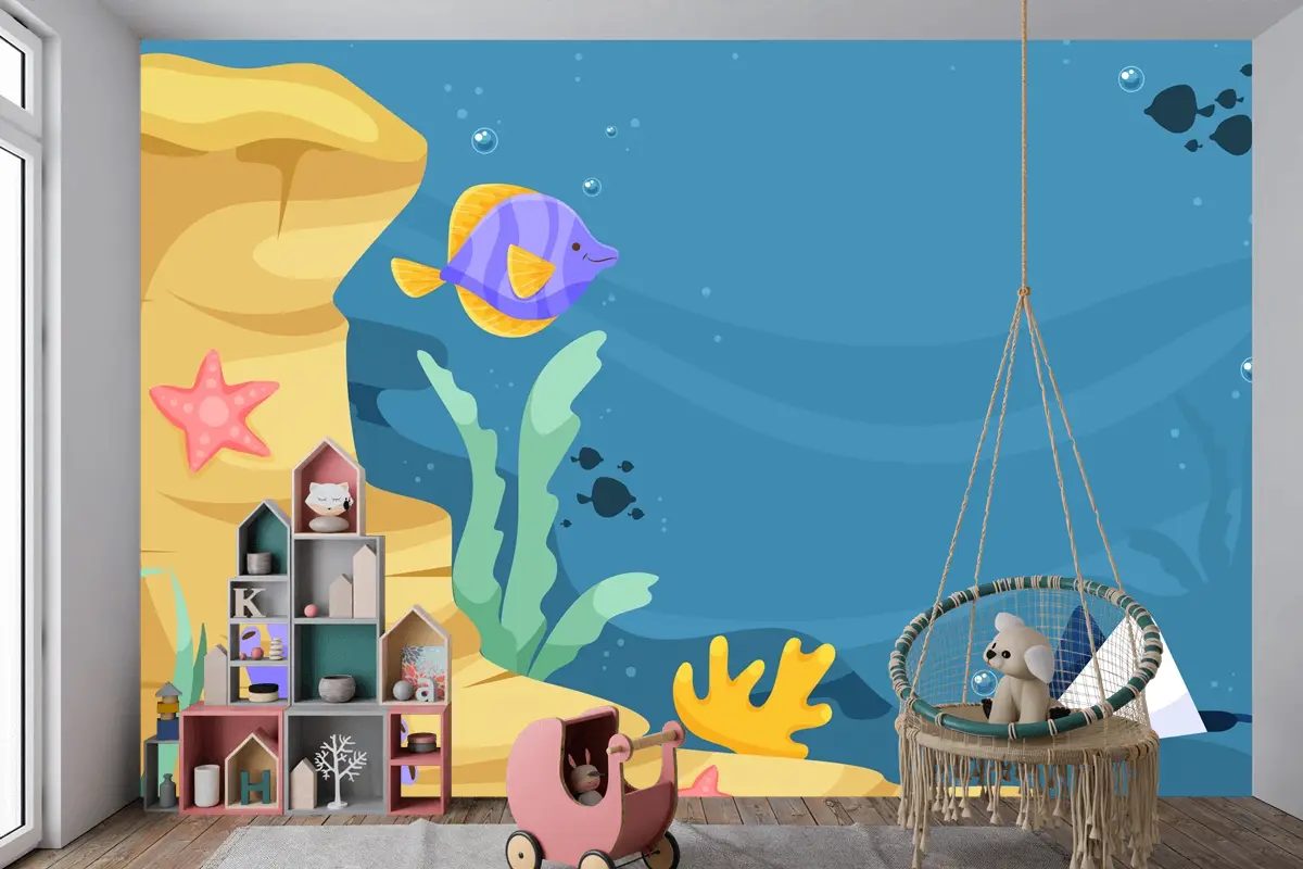 Dünya Okyanuslar Günü Elle Çizilmiş Düz Arka Plan Çocuk Odası Duvar Kağıdı