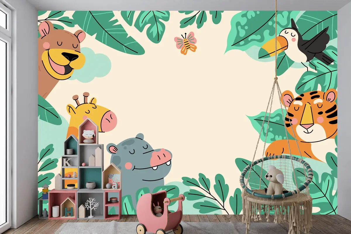 Elle Çizilmiş Yaban Hayatı Arka Plan Çocuk Odası Duvar Kağıdı 