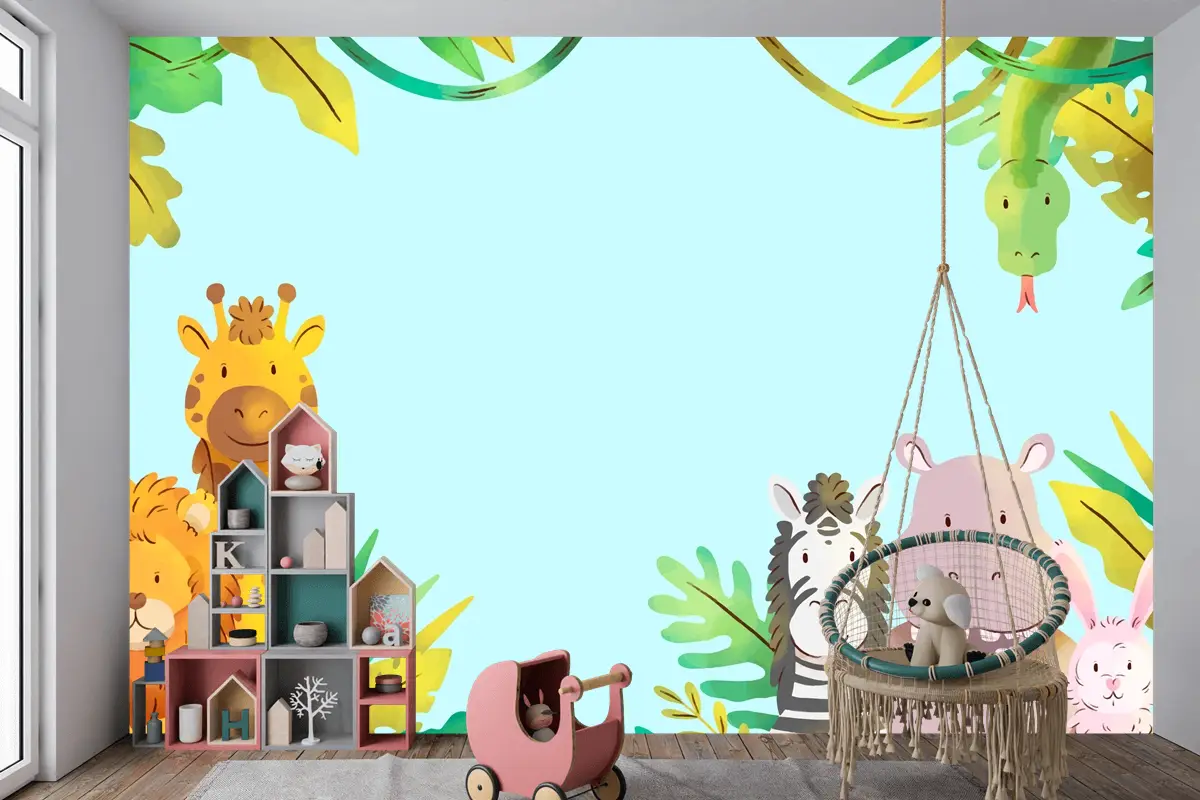 Suluboya Yaban Hayatı Arka Plan Çocuk Odası Duvar Kağıdı 