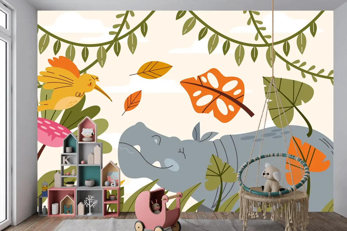 Elle Çizilmiş Yaban Hayatı Arka Plan Çocuk Odası Duvar Kağıdı 