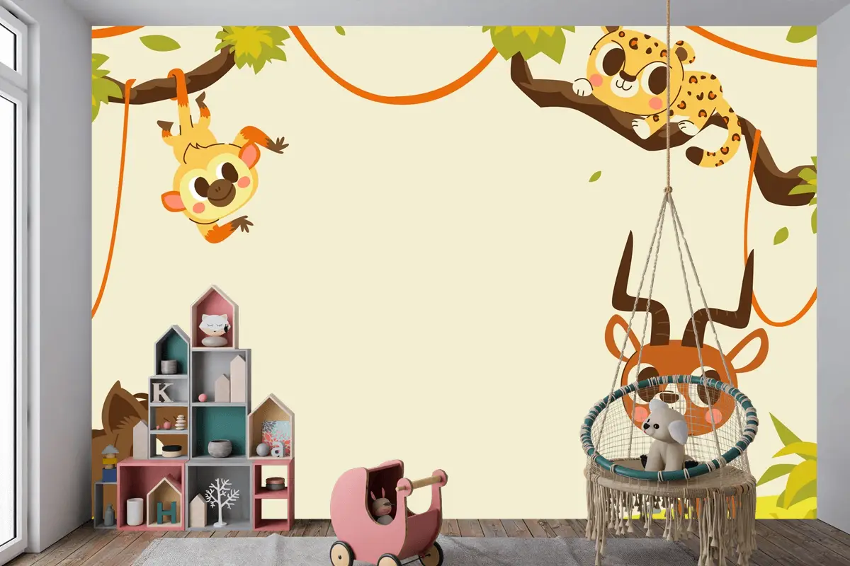 Elle Çizilmiş Yaban Hayatı Arka Plan Çocuk Odası Duvar Kağıdı 