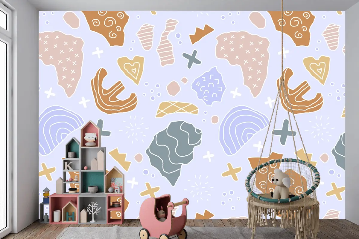 Elle Çizilmiş Kesme Kolaj Desen Çocuk Odası Duvar Kağıdı 