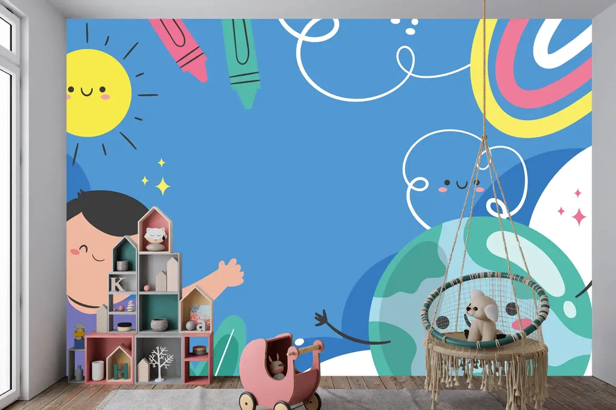Düz Dünya Çocuk Günü Arka Plan Çocuk Odası Duvar Kağıdı 
