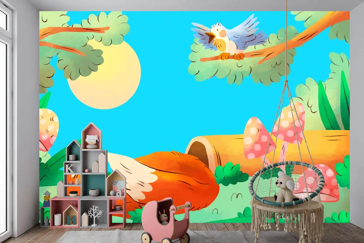 Suluboya Orman Hayvanları Arka Plan Çocuk Odası Duvar Kağıdı 