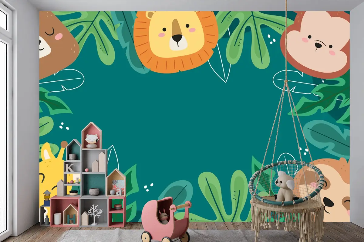 Flora Ve Fauna Çocuk Odası Duvar Kağıdı  Ile Dünya Yaban Hayatı Günü İçin Düz Arka Plan