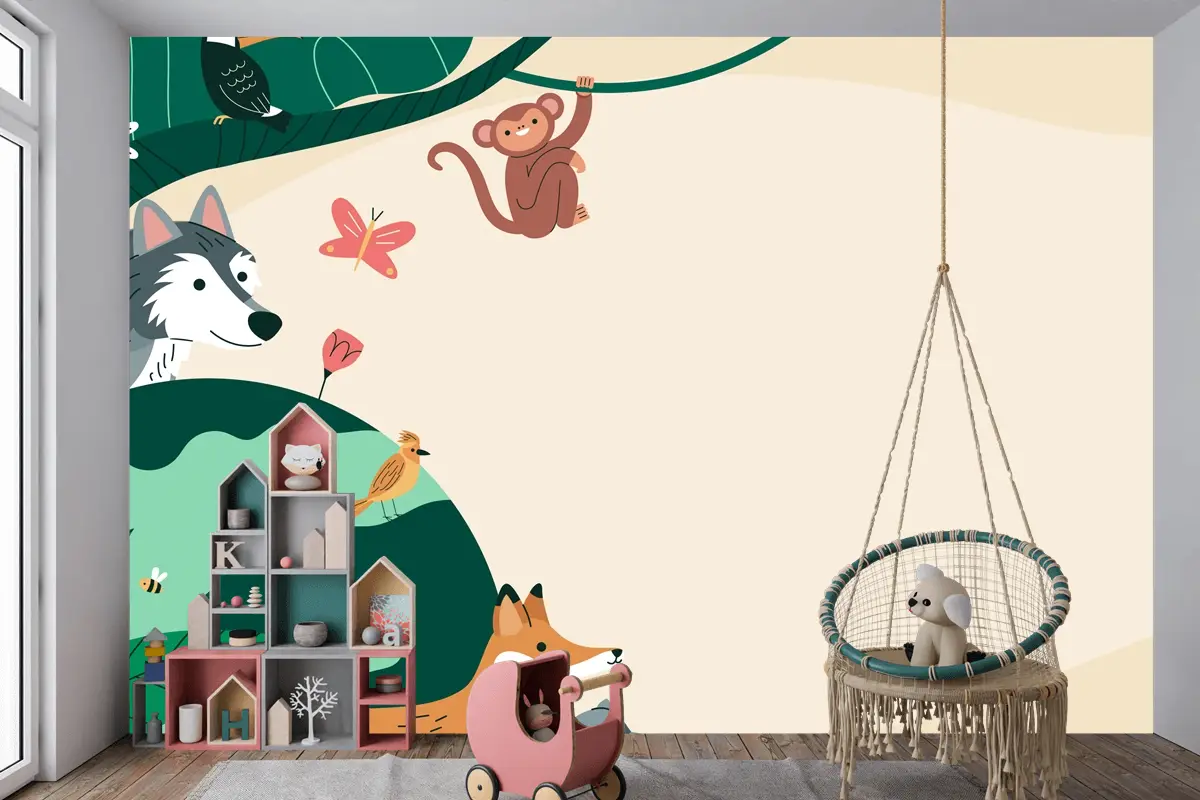 Flora Ve Fauna Çocuk Odası Duvar Kağıdı  Ile Dünya Yaban Hayatı Günü İçin Düz Arka Plan