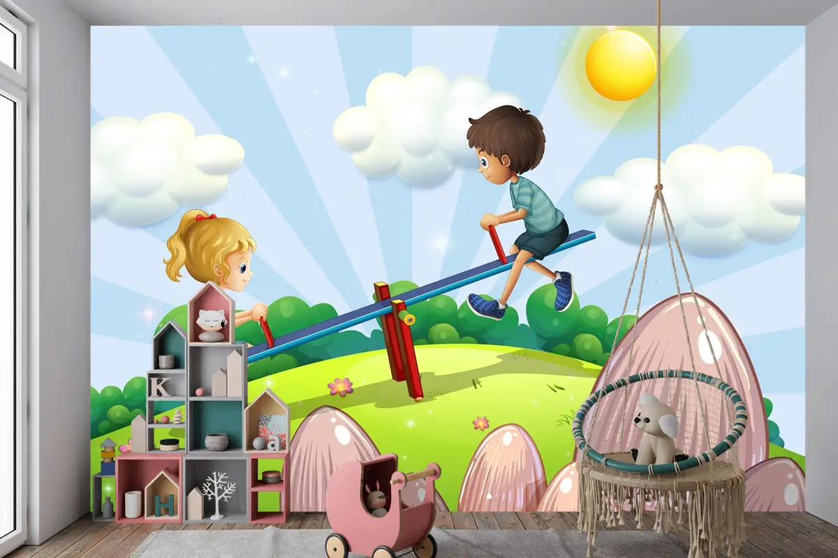 Tahterevalliye Binen Bir Erkek Ve Bir Çocuk Odası Duvar Kağıdı