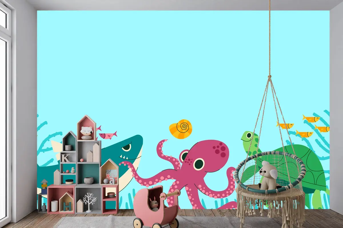 Düz Dünya Hayvan Günü Arka Plan Çocuk Odası Duvar Kağıdı 